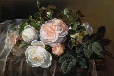 Bouquet of Pink Camellias and Primula on Marble Ledge-Johan Laurentz Jensen-Framed Giclee Print