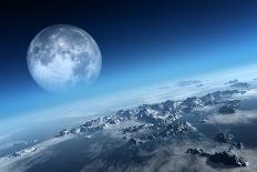 Planet Earth Icy Ocean and Rocky Islands with Moon Seen from Space (Texture Moonmap for 3D Art From-Johan Swanepoel-Art Print