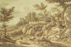 Classical Landscape with Shepherd, 1828 (Pen and Ink, Wash, Pencil and W/C)-Johann Christian Reinhart-Framed Giclee Print