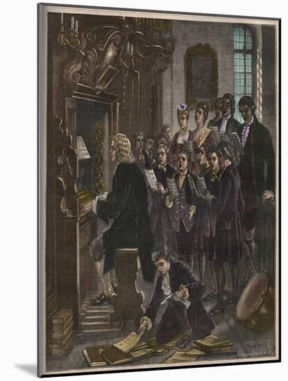 Johann Sebastian Bach playing the organ at the St Thomas School, Leipzig-French School-Mounted Giclee Print