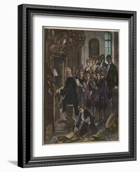 Johann Sebastian Bach playing the organ at the St Thomas School, Leipzig-French School-Framed Giclee Print