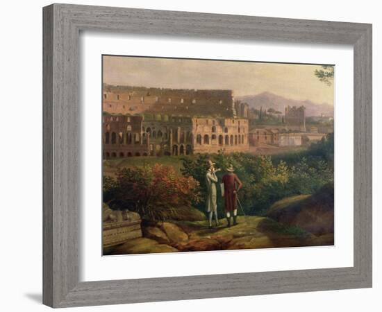 Johann Wolfgang Von Goethe (1749-1832) Visiting the Colosseum in Rome, circa 1790-Jacob-Philippe Hackert-Framed Giclee Print