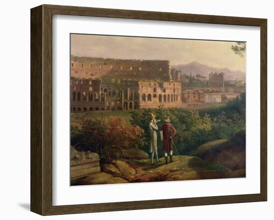 Johann Wolfgang Von Goethe (1749-1832) Visiting the Colosseum in Rome, circa 1790-Jacob-Philippe Hackert-Framed Giclee Print