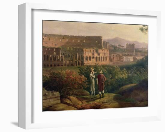 Johann Wolfgang Von Goethe (1749-1832) Visiting the Colosseum in Rome, circa 1790-Jacob-Philippe Hackert-Framed Giclee Print