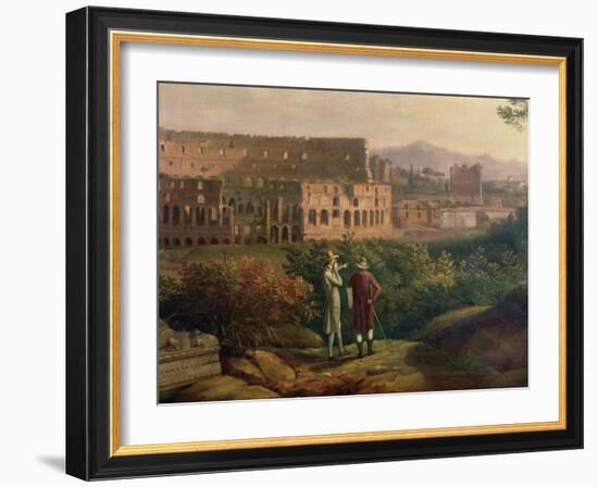 Johann Wolfgang Von Goethe (1749-1832) Visiting the Colosseum in Rome, circa 1790-Jacob-Philippe Hackert-Framed Giclee Print