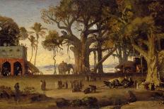Moonlit Scene of Indian Figures and Elephants Among Banyan Trees, Upper India (Probably Lucknow)-Johann Zoffany-Giclee Print