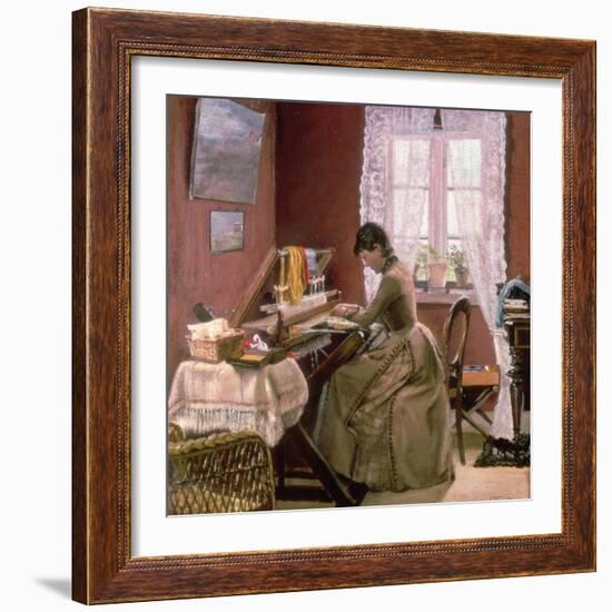 Johanne Wilde, the Artist's Wife, at Her Loom-Laurits Andersen Ring-Framed Giclee Print