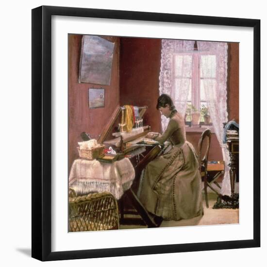 Johanne Wilde, the Artist's Wife, at Her Loom-Laurits Andersen Ring-Framed Giclee Print