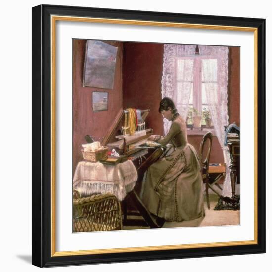 Johanne Wilde, the Artist's Wife, at Her Loom-Laurits Andersen Ring-Framed Giclee Print