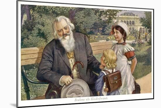 Johannes Brahms German Musician with Child Friends-H. Schubert-Mounted Art Print