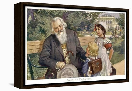 Johannes Brahms German Musician with Child Friends-H. Schubert-Framed Stretched Canvas