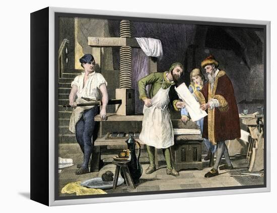 Johannes Gutenberg Examining a Proof-null-Framed Premier Image Canvas