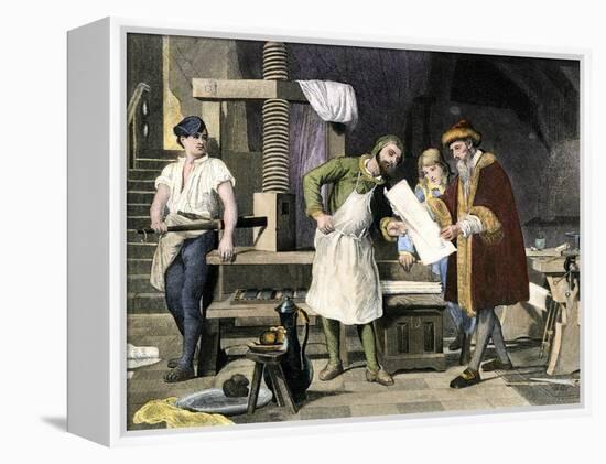 Johannes Gutenberg Examining a Proof-null-Framed Premier Image Canvas