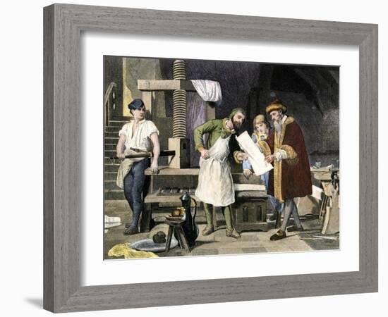 Johannes Gutenberg Examining a Proof-null-Framed Giclee Print