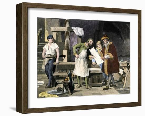 Johannes Gutenberg Examining a Proof-null-Framed Giclee Print