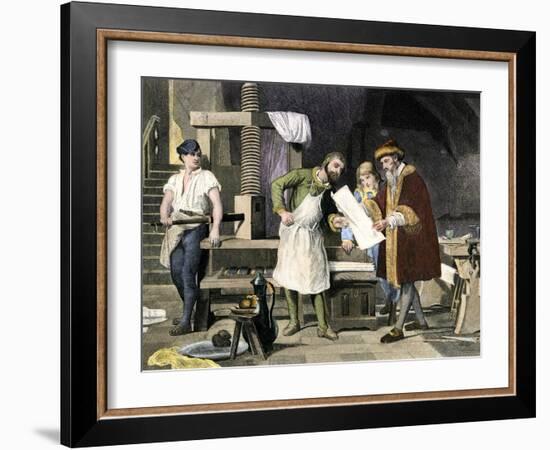 Johannes Gutenberg Examining a Proof-null-Framed Giclee Print