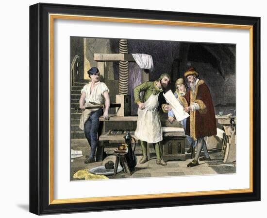 Johannes Gutenberg Examining a Proof-null-Framed Giclee Print