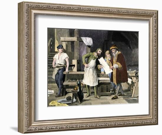 Johannes Gutenberg Examining a Proof-null-Framed Giclee Print