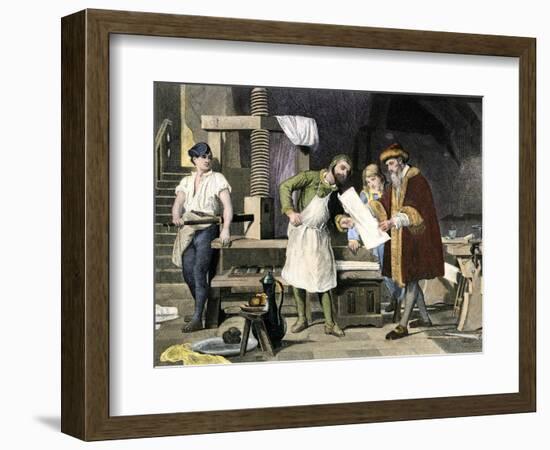 Johannes Gutenberg Examining a Proof-null-Framed Giclee Print