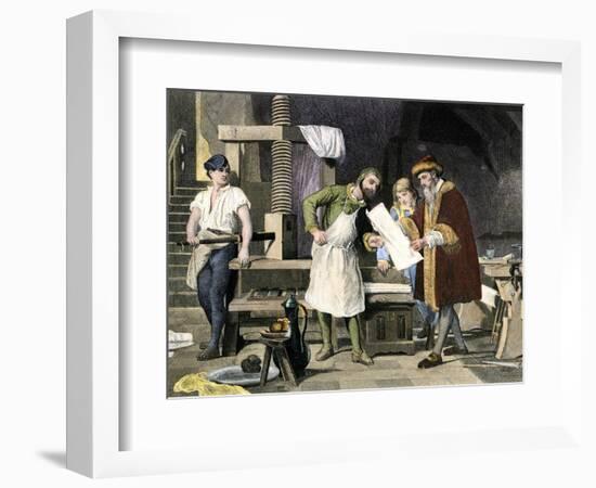 Johannes Gutenberg Examining a Proof-null-Framed Giclee Print