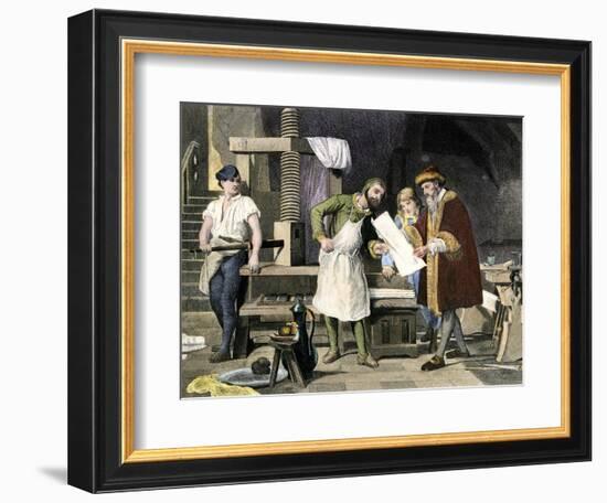 Johannes Gutenberg Examining a Proof-null-Framed Giclee Print