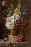 Still Life of Flowers on A Ledge with A Cat, 18Th-19Th Century (Oil on Panel)-Johannes Hendrick Fredriks-Giclee Print