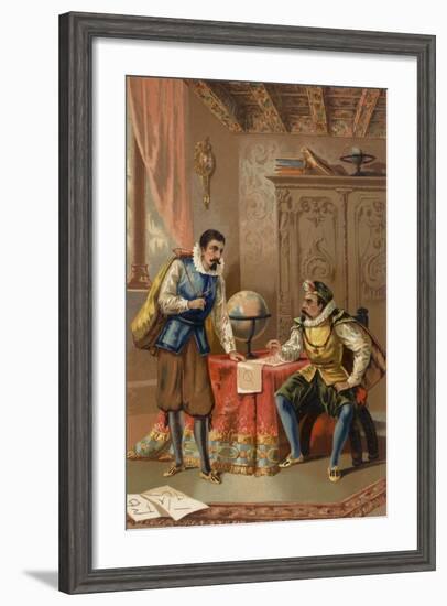 Johannes Kepler and Tycho Brahe at the Prague Observatory, C1600-null-Framed Giclee Print