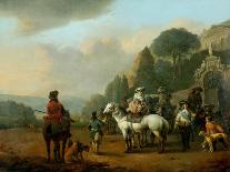 Country Road with Hunters and Peasants-Johannes Lingelbach-Art Print