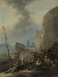 A Party of Falconers outside the Gates of a Chateau (Oil on Canvas)-Johannes Lingelbach-Giclee Print