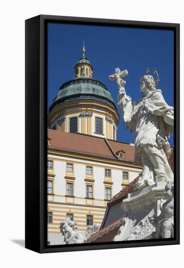 Johannes Nepomuk statue and Monastery, Melk, UNESCO World Heritage Site, Lower Austria, Austria, Eu-Rolf Richardson-Framed Premier Image Canvas