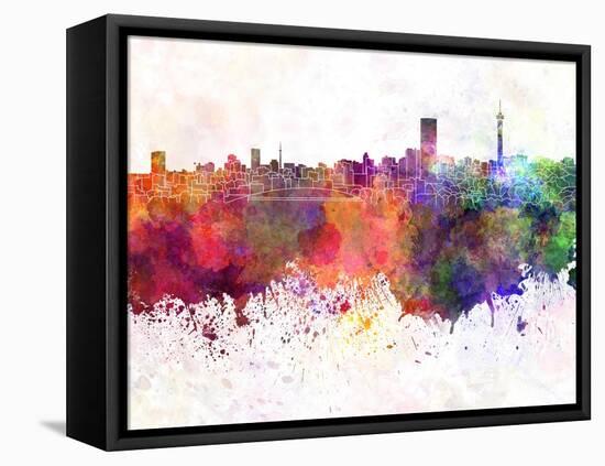 Johannesburg Skyline in Watercolor Background-paulrommer-Framed Stretched Canvas