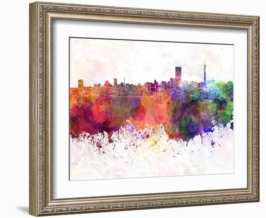 Johannesburg Skyline in Watercolor Background-paulrommer-Framed Art Print