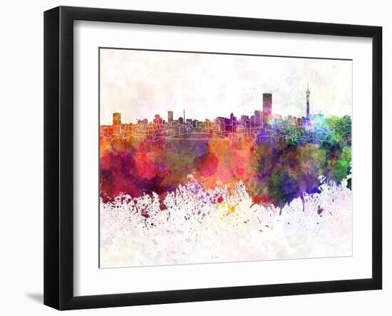 Johannesburg Skyline in Watercolor Background-paulrommer-Framed Art Print