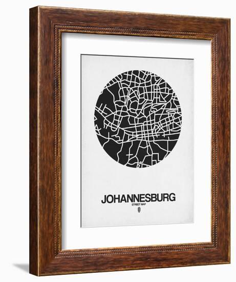 Johannesburg Street Map Black on White-NaxArt-Framed Art Print