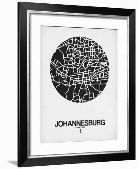 Johannesburg Street Map Black on White-NaxArt-Framed Art Print