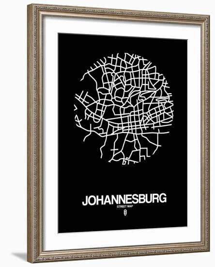 Johannesburg Street Map Black-NaxArt-Framed Art Print