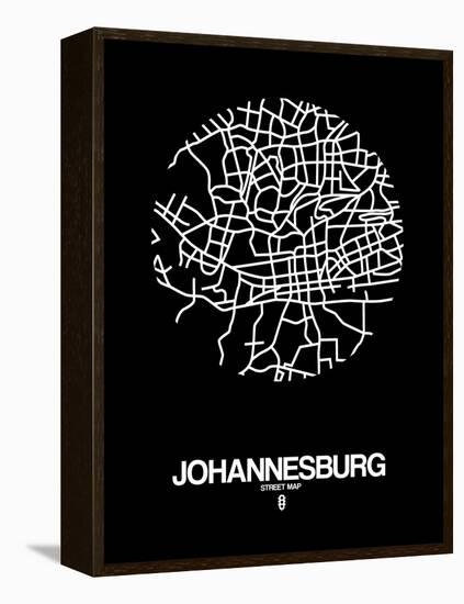 Johannesburg Street Map Black-NaxArt-Framed Stretched Canvas