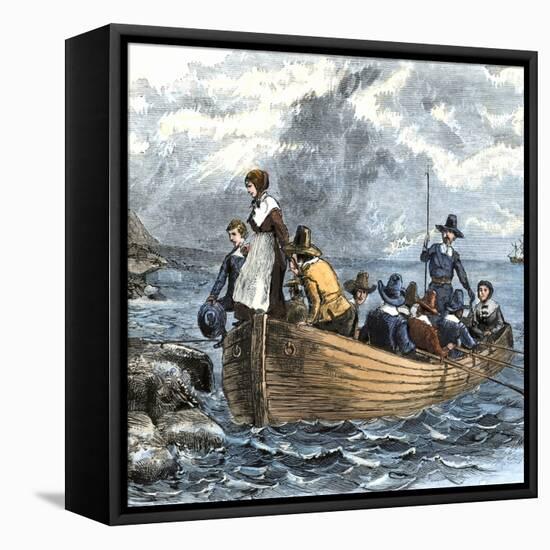 John Alden and Mary Chilton Landing at Plymouth from the Mayflower, December 1620-null-Framed Premier Image Canvas