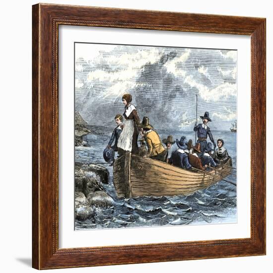 John Alden and Mary Chilton Landing at Plymouth from the Mayflower, December 1620-null-Framed Giclee Print