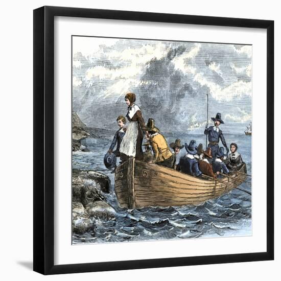 John Alden and Mary Chilton Landing at Plymouth from the Mayflower, December 1620-null-Framed Giclee Print