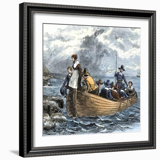 John Alden and Mary Chilton Landing at Plymouth from the Mayflower, December 1620-null-Framed Giclee Print