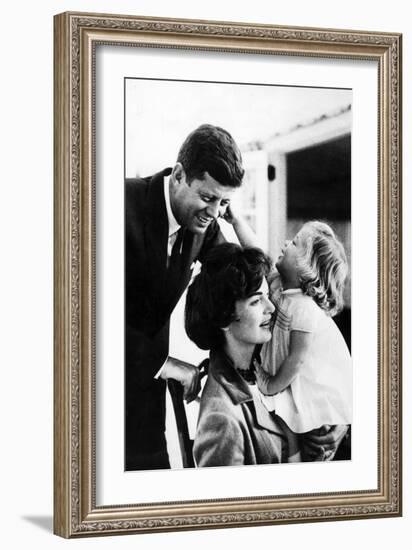 John and Wife Jackie Kennedy with their Daughter Caroline in USA in 1961-null-Framed Photo