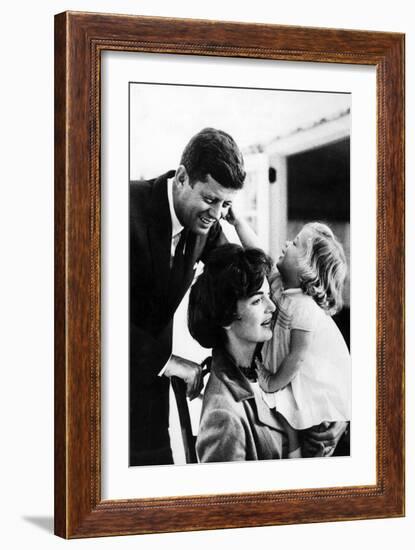 John and Wife Jackie Kennedy with their Daughter Caroline in USA in 1961-null-Framed Photo