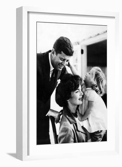 John and Wife Jackie Kennedy with their Daughter Caroline in USA in 1961-null-Framed Photo