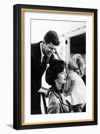 John and Wife Jackie Kennedy with their Daughter Caroline in USA in 1961-null-Framed Photo