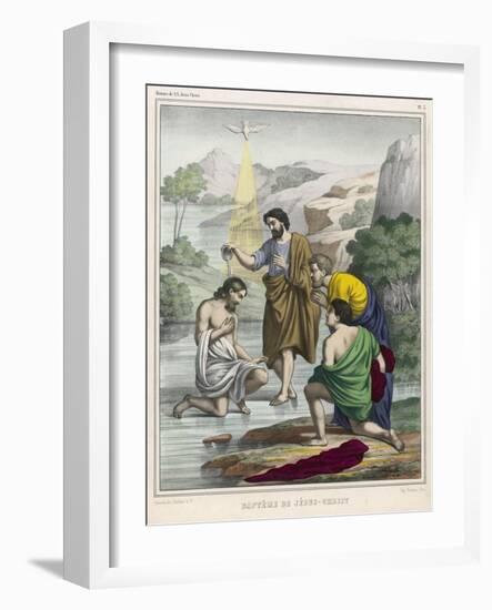 John Baptises Jesus While the Holy Dove Hovers Overhead-null-Framed Art Print