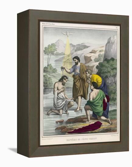 John Baptises Jesus While the Holy Dove Hovers Overhead-null-Framed Stretched Canvas