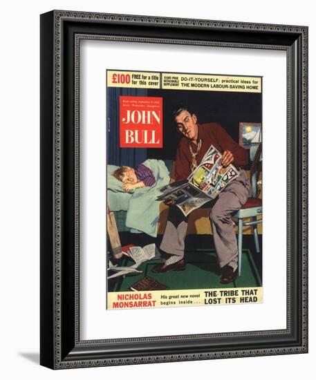 John Bull, Reading Beds Stories Comics Sleeping Fathers and Sons Sleep, UK, 1950-null-Framed Giclee Print