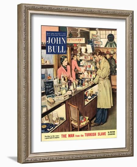 John Bull, Shopping Cosmetic Counter Make-Up Makeup Womens Magazine, UK, 1953-null-Framed Giclee Print