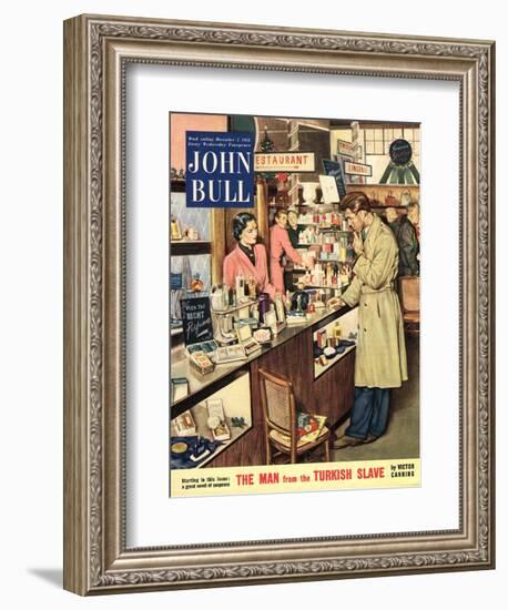 John Bull, Shopping Cosmetic Counter Make-Up Makeup Womens Magazine, UK, 1953-null-Framed Giclee Print